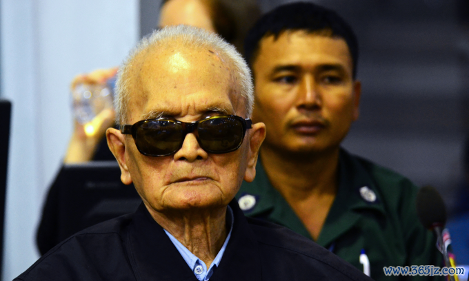 Nuon Chea， cánh tay phải của Pol Pot， tại tòa án do Liên Hợp Quốc bảo trợ năm 2016. Ảnh: AFP