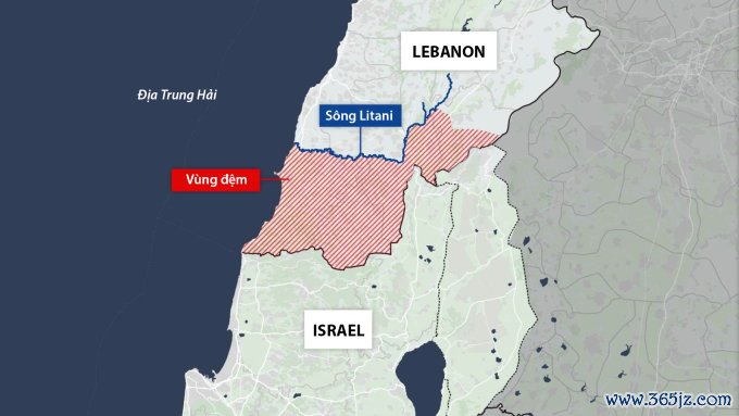 Vị trí sông Litani và vùng đệm nằm ở phía nam Lebanon. Đồ họa: Sky News